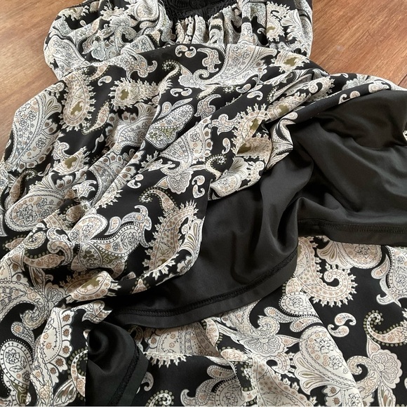 Daniel Rainn Paisley Maxi Dress S Embroidered Black White Green Tan Sheer Long - Picture 9 of 12